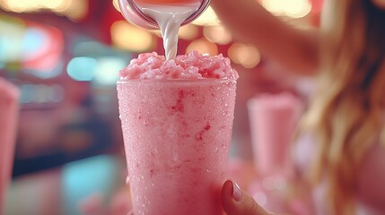 Poster -   A person holding a drink in a cup with sugar sprinkles on top