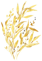 Poster - PNG Golden botanical leaves illustration