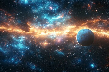 Space cosmic illustration with planets scene created with Generative AI