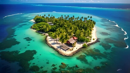 Canvas Print - A solitary island stands majestically in the vast ocean, an untouched paradise offering serenity and natural beauty., San Andres & Providencia Islands Caribbean Colombia