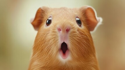 Poster - A close up of a brown and white guinea pig with its mouth open, AI