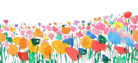 Wall Mural - PNG  Colorful floral field illustration