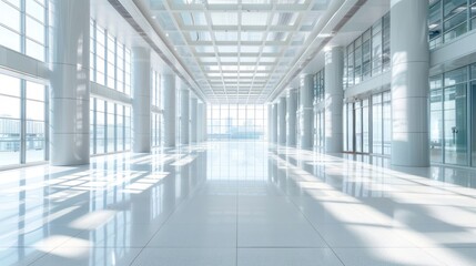 Canvas Print - Modern Office Hallway with Large Windows