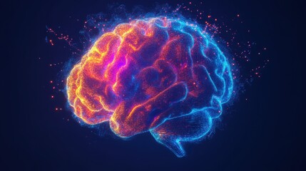 close up of brain technology, artificial intelligence concept. illustration with colorful splash isolated on black background