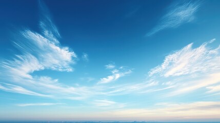 a serene sky with soft clouds and a gradient of blue hues.
