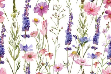 Wall Mural - Fresh bouquet of pink and purple flowers on a clean white background, perfect for editorial or commercial use