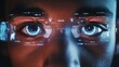© Vilaphon  - Closeup of a man's eyes with digital hologram overlays, showing a biometric security scan and identity recognition technology