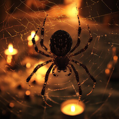 spider on web near candles at night