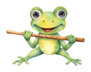 Sticker - PNG Frog playing Flute animal amphibian wildlife.