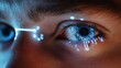 © Vilaphon  - Closeup of a man's eyes with digital hologram overlays, showing a biometric security scan and identity recognition technology