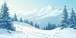 © thecreativesupplies - Snowy mountain slope with visible ski tracks, leading down to a snow-covered forest, flat illustration