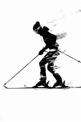 Wall Mural - A person skiing down a snowy mountain slope with fresh powder and no tracks