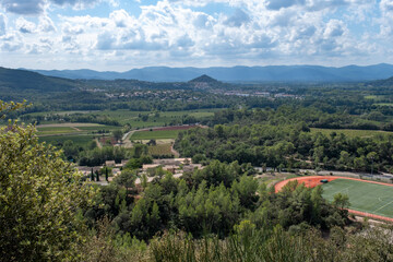 Sticker - view on Provencal village and hills in the French Riviera back country in late summer