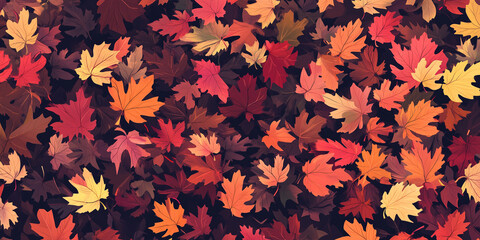 Wall Mural - Ground covered with thick layer of multicolored fallen leaves, flat illustration