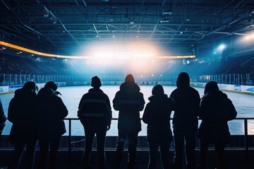 Poster - People gathered to watch a hockey game, focusing on the action on the ice