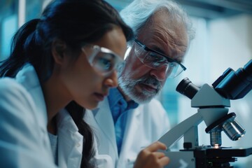 Wall Mural - A couple examining something under a microscope