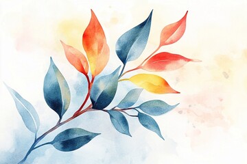 Wall Mural - abstract watercolor background with leaves