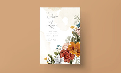 Wall Mural - vintage wedding invitation with beautiful autumn floral watercolor