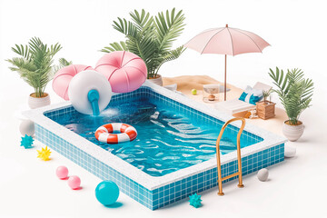 swimming pool backyard leisure summertime isolated on a white background