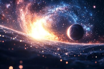 Space cosmic illustration with planets scene created with Generative AI