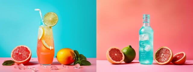 Wall Mural - Colorful citrus beverages with vibrant backgrounds