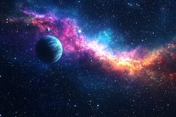 Space cosmic illustration with planets scene created with Generative AI