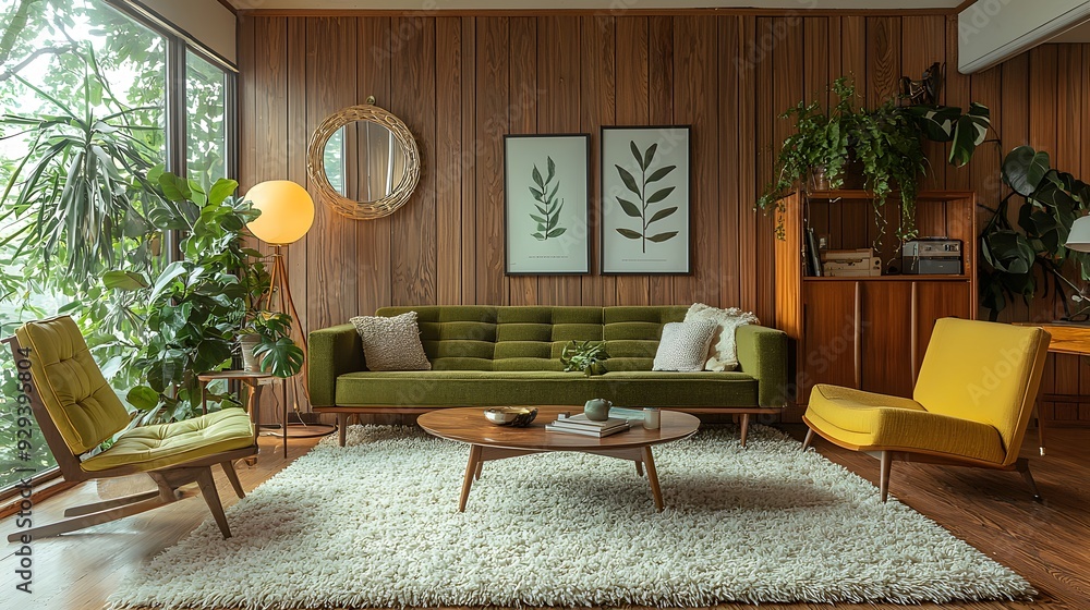 Mid Century Modern Living Room Interior Design. Stock Illustration ...