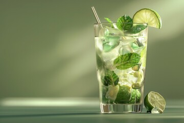 Canvas Print - A refreshing cocktail made with mojito, lime, and mint