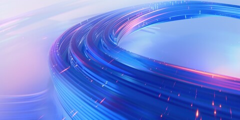 Wall Mural - abstract digital artwork featuring dynamic, curved blue and purple light trails on a soft gradient b