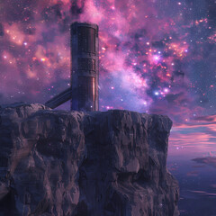 Wall Mural - nebula observation platform 3d rendering - peering into the vast nebular fields