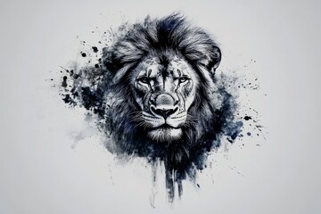 Wall Mural - Detailed Chinese brush stroke inking of a lion in black and gray