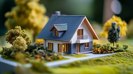 Poster - Volumetric project of house Layout of a house with an open roof Miniature layout of a cottage top view Building model as a symbol of architectural business Design in architectural bure : Generative AI