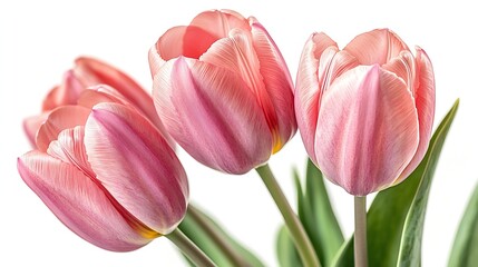 Aufkleber - Pink  tulips   flowers on a white isolated background with clipping path Flowers on a stem Closeup Nature : Generative AI