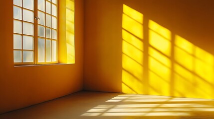 Leinwandbilder - Yellow room corner with crossing windows shadows Minimalistic space concept : Generative AI
