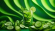 © Paul - Psychedelic swirl of cucumber, mint, and lime, with a glass of cooler at the center, bold neon colors, surrealist style, abstract and vibrant.