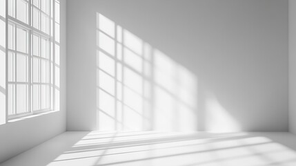 Poster - Abstract white studio background for product presentation Empty gray room with shadows of window Display product with blurred backdrop : Generative AI