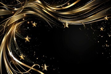 Wall Mural - a black background with scattered gold stars, great for evening or night themed designs