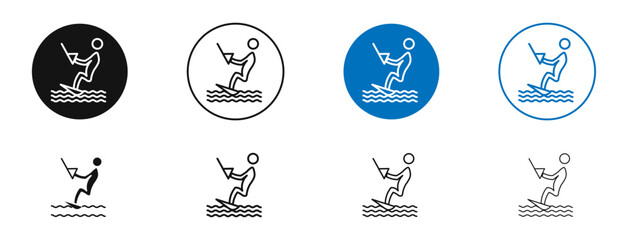 Wall Mural - Kitesurf sign vector icon in black and blue colors