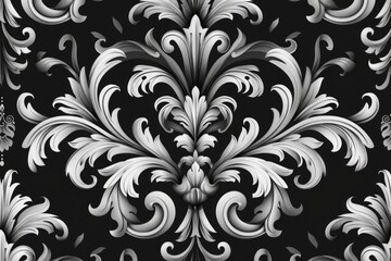 Wall Mural - A classic floral design on a black and white background, perfect for decorating any room