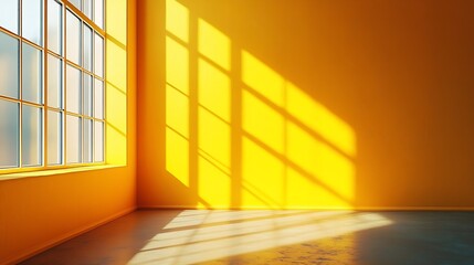 Poster - Yellow room corner with crossing windows shadows Minimalistic space concept : Generative AI