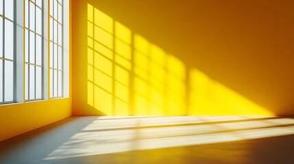 Aufkleber - Empty yellow studio space with artistic windows shadow Minimalistic space concept : Generative AI