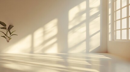 Leinwandbilder - Beige studio background for product presentation Shadow of Window and Sunlight on Empty Room White Wall and Floor Summer concert Blurred backdrop : Generative AI