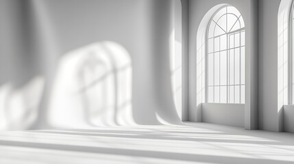 Leinwandbilder - Abstract white studio background for product presentation Empty room with shadows of arch window 3d room with copy space Summer concert Blurred backdrop : Generative AI