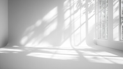 Poster - Abstract white studio background for product presentation Empty room with shadows of window Display product with blurred backdrop : Generative AI
