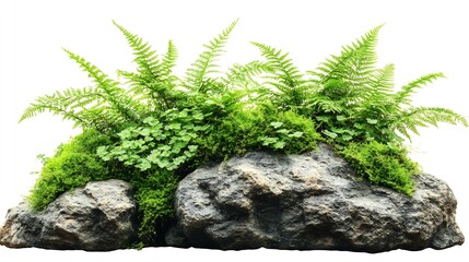 Aufkleber - Tropical plant stone rock fern bush tree isolated on white background with clipping path : Generative AI