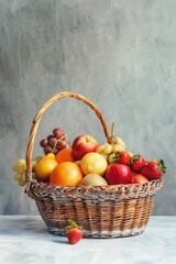 Wall Mural - A colorful basket filled with various fruits for snacking, cooking or decoration