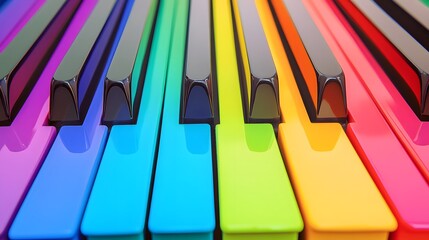 Rainbow piano keyboard, colorful music instrument panorama