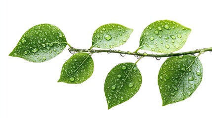 Aufkleber - Green leaves branch with drop isolated on white background with clipping path : Generative AI