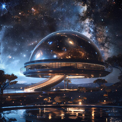 Wall Mural - interstellar observatory 3d rendering - scanning the depths of the universe