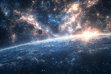 space cosmic illustration with planets scene created with generative ai